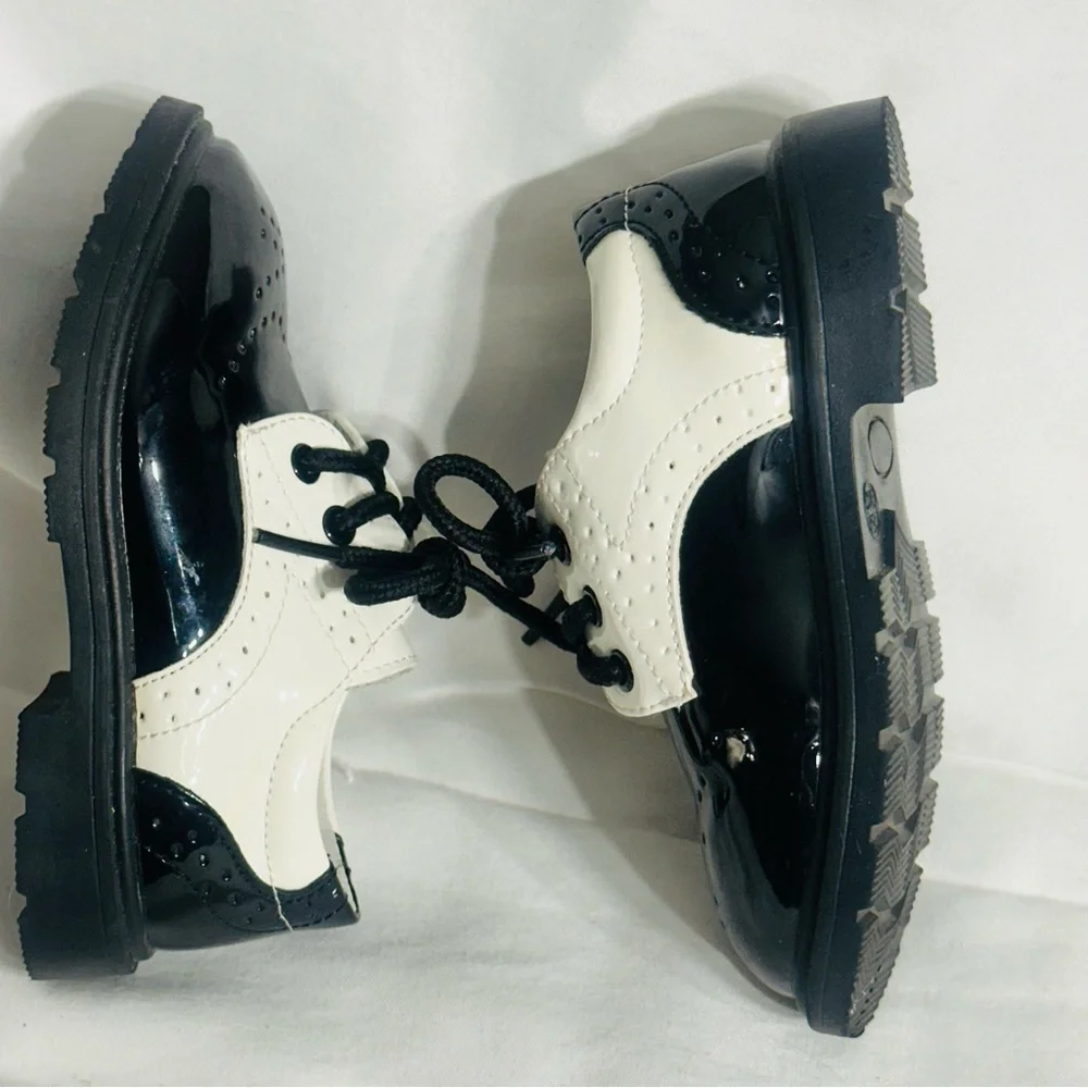 Unisex Toddler Oxford Saddle Shoes Black & White 24 mos Retro 50s Rockabilly EUC